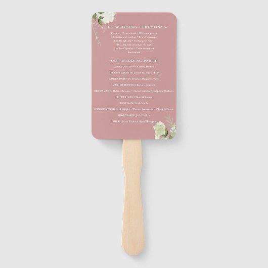 Éventail Dusty Rose Floral String programme de mariage (Dos)