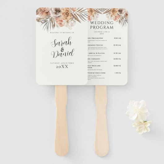 Éventail Dusty Rose Floral Wreath Programmes de mariage (Devant et derrière)