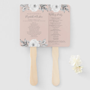 Éventail Dusty Rose Grey Floral Diamond Wedding Programme