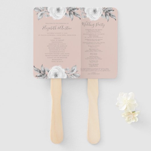 Éventail Dusty Rose Grey Floral Diamond Wedding Programme (Devant et derrière)