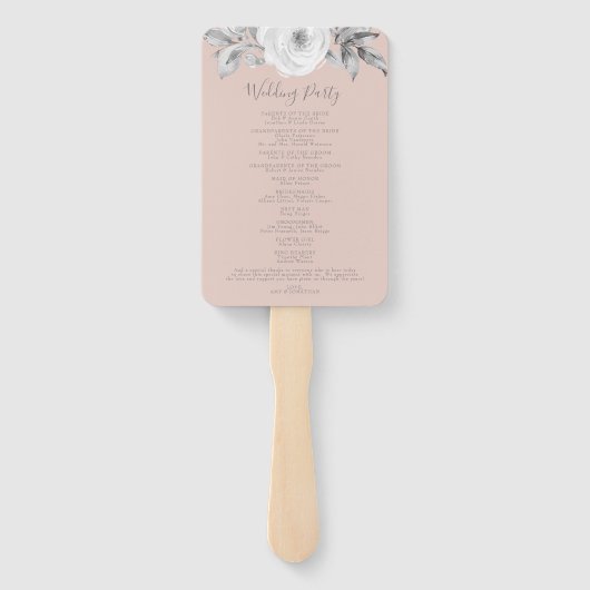 Éventail Dusty Rose Grey Floral Diamond Wedding Programme (Dos)