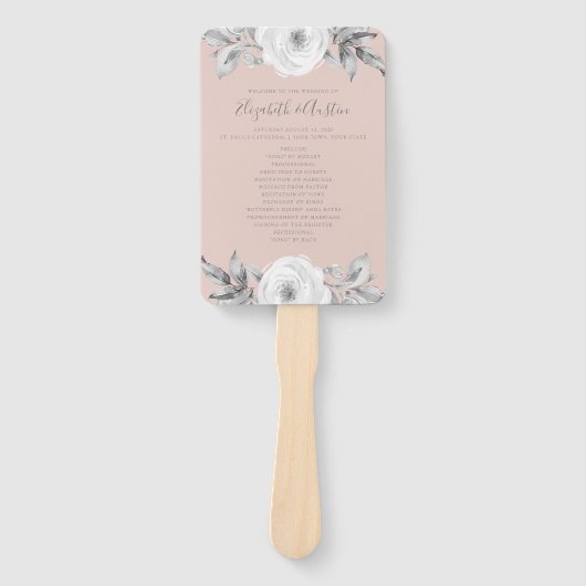 Éventail Dusty Rose Grey Floral Diamond Wedding Programme (Devant)