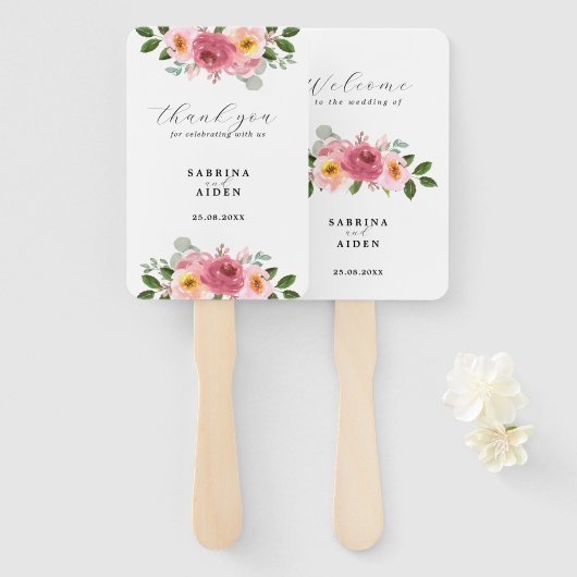 Éventail Dusty Rose | Mariage floral rose pâle (Devant et derrière)