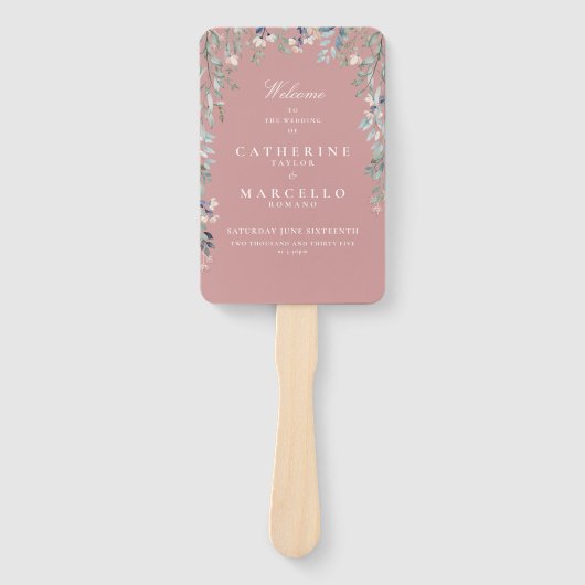 Éventail Dusty Rose Rose Floral Programme de mariage en cas (Devant)