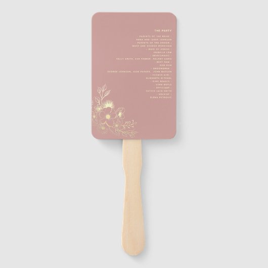 Éventail Dusty Rose Wedding Programme Ventilateur à main (Dos)