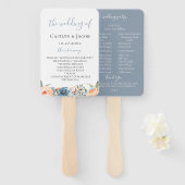 Éventail Dusty Slate Blue Peach Programme de mariage botani (Devant et derrière)