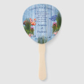 Éventail Eau bleue Galets, Flamants roses roses & Poissons (Dos)