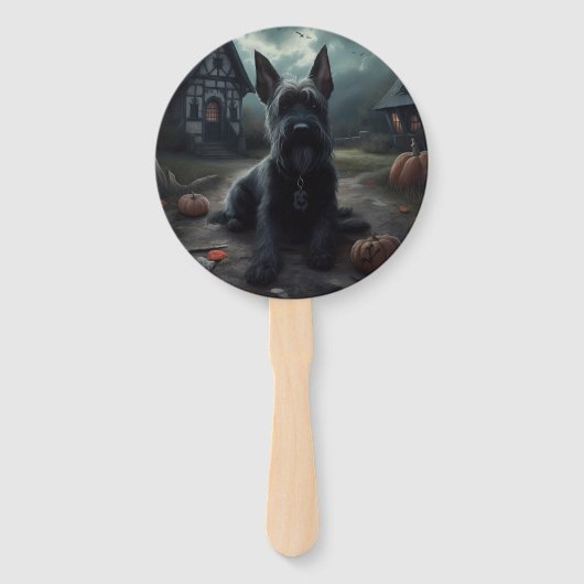 Éventail Ecosse Terrier Citrouille Halloween effrayant (Dos)