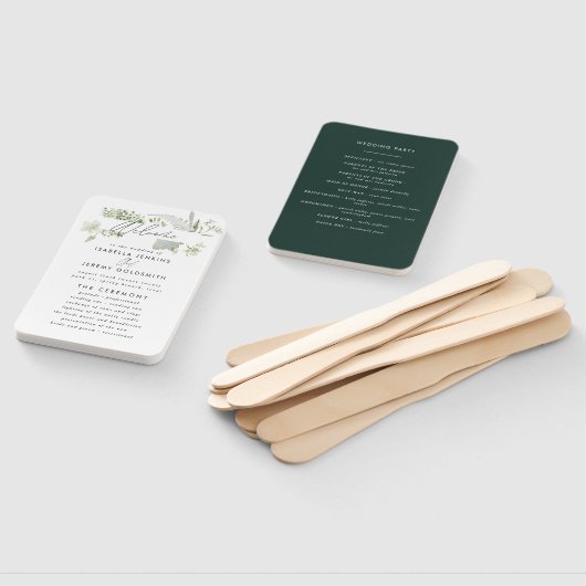 Éventail Écriture botanique moderne et verte main mariage (Non-assemblé)