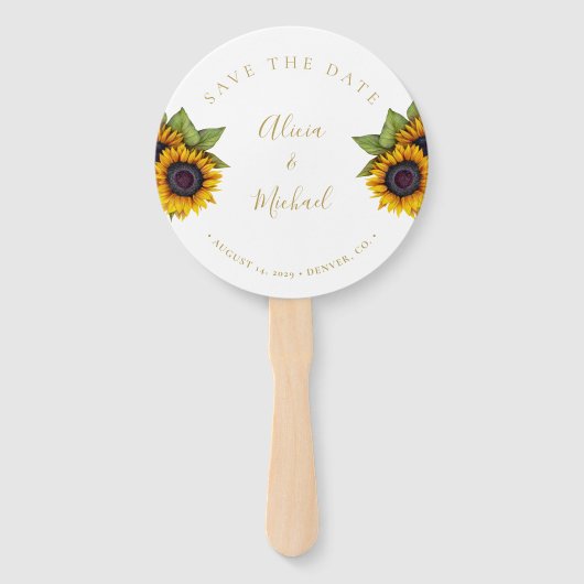 Éventail Écriture rustique florale élégant mariage date de  (Devant)