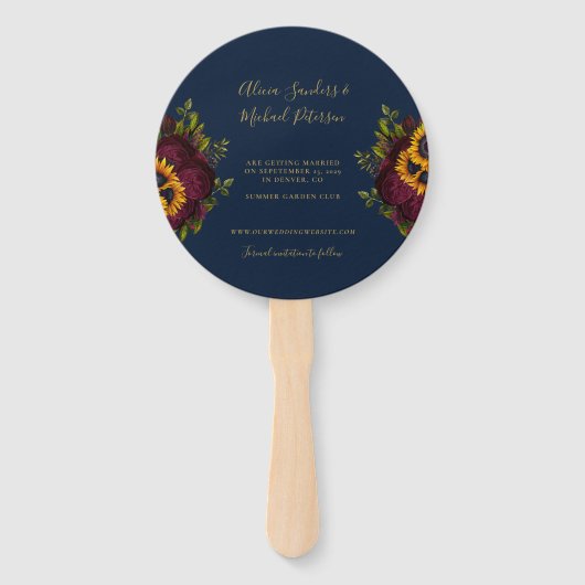 Éventail Écriture rustique florale élégant mariage date de  (Dos)