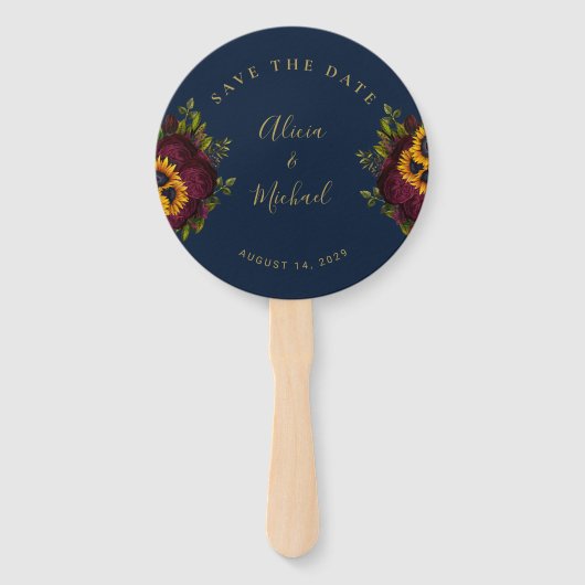 Éventail Écriture rustique florale élégant mariage date de  (Devant)