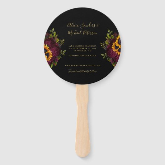 Éventail Écriture rustique florale élégant mariage date de  (Dos)