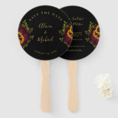 Éventail Écriture rustique florale élégant mariage date de  (Devant et derrière)