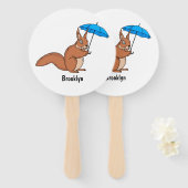 Éventail Écureuil rouge mignon avec dessin animé parapluie (Devant et derrière)