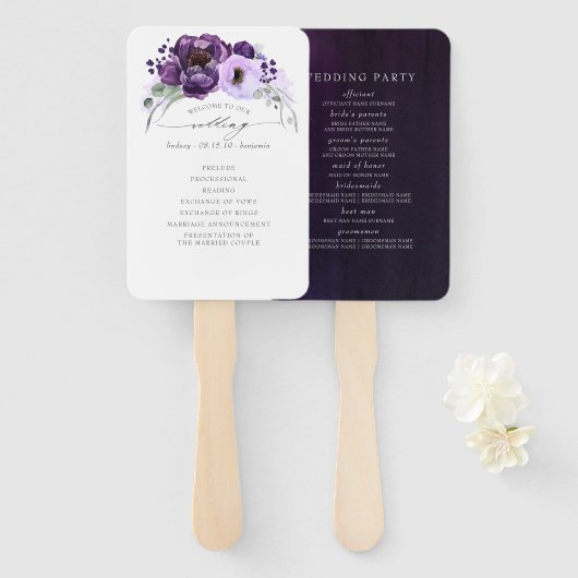 Éventail Eggplant Purple Botanique Moderne Mariage Programm (Devant et derrière)