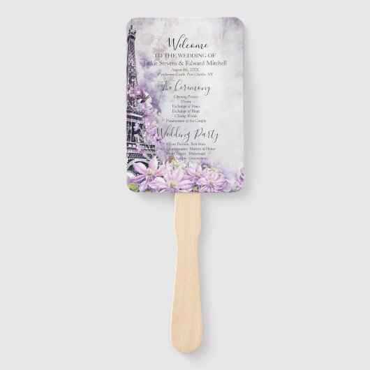 Éventail Eiffel Tower Lavender Romance Wedding Programme (Devant)