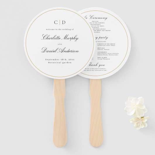 Éventail Élégance classique Script Monogramme Programme de (Devant et derrière)