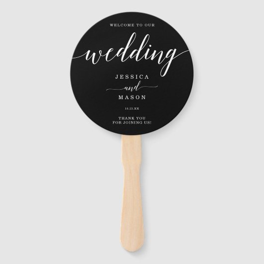 Éventail Élégance minimale Mariage simple noir et blanc Ha (Devant)