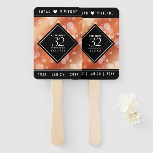 Éventail Élégant 32ème anniversaire de Mariage de bronze (Devant et derrière)