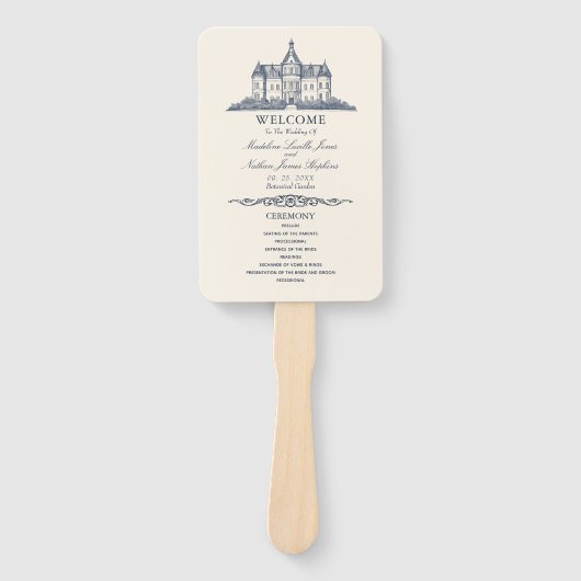 Éventail Élégant Ancien Château Manor Programme de mariage (Devant)