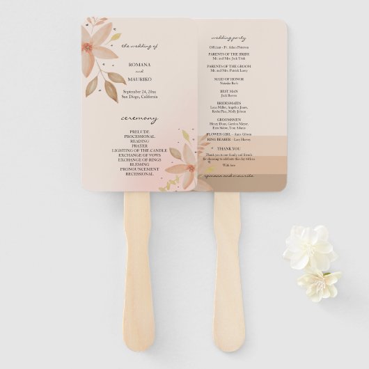 Éventail Élégant Aquarelle en terre cuite (Devant et derrière)