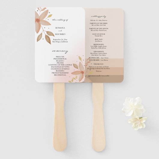 Éventail Élégant Aquarelle en terre cuite (Devant et derrière)