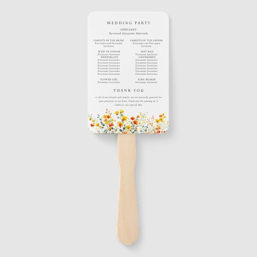 Éventail Elégant Aquarelle Fleurs sauvages Programme de mar (Dos)