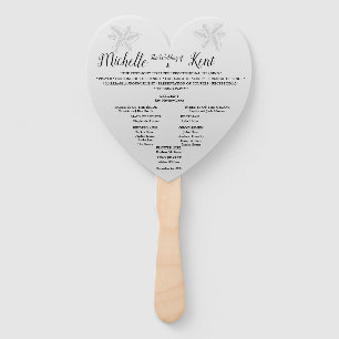 Éventail Elégant Argent Feuille Menu Mariage Fans de Coeur
