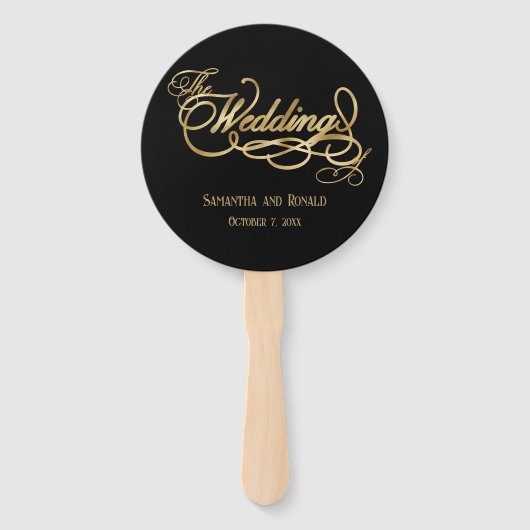 Éventail Elegant Black and Faux Gold Calligraphy Wedding (Devant)