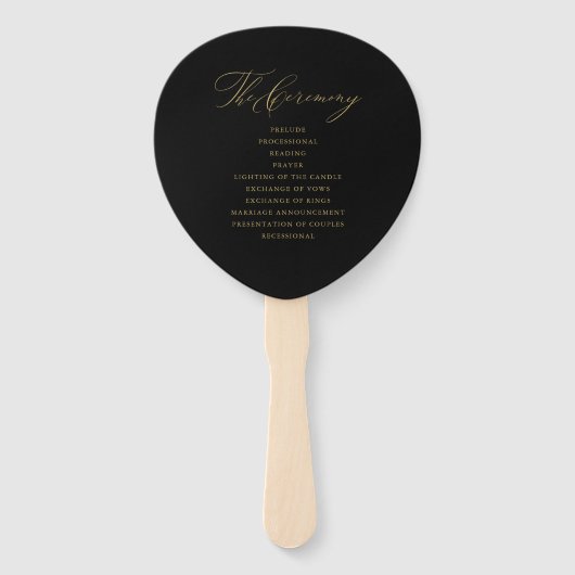 Éventail Élégant Black Gold Script Programme de mariage (Dos)
