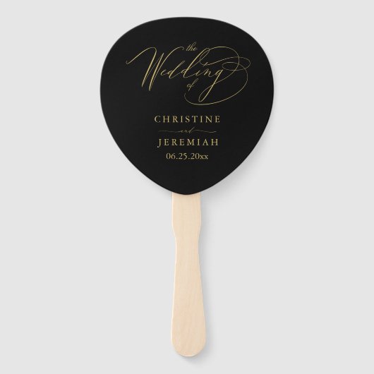 Éventail Élégant Black Gold Script Programme de mariage (Devant)