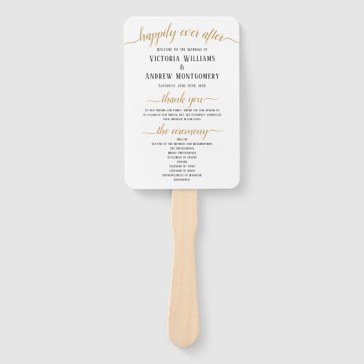 Éventail Élégant Black Gold Script Programme de mariage min (Devant)