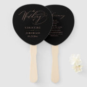 Éventail Élégant Black Rose Gold Script Wedding Programme (Devant et derrière)