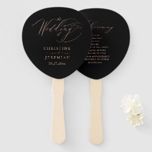 Éventail Élégant Black Rose Gold Script Wedding Programme