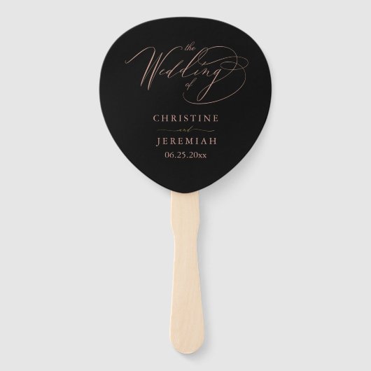 Éventail Élégant Black Rose Gold Script Wedding Programme (Devant)
