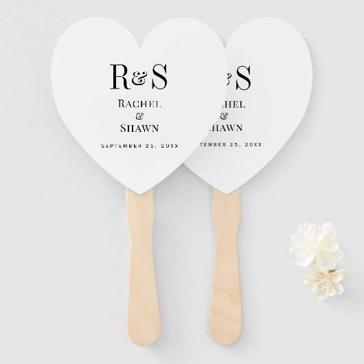 Éventail Élégant blanc et noir chic moderne Mariage Monogra (Devant et derrière)