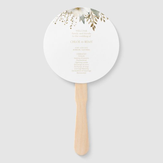 Éventail Élégant blanc | Mariage d'aquarelle florale (Devant)