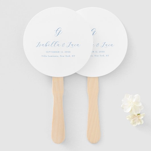 Éventail Elegant Blue and White Coastal Chic Wedding (Devant et derrière)