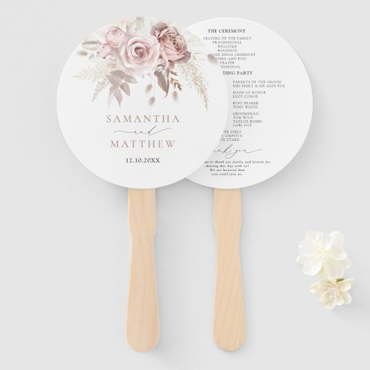 Éventail Élégant Blush Rose Dusty Rose Wedding Programme (Devant et derrière)