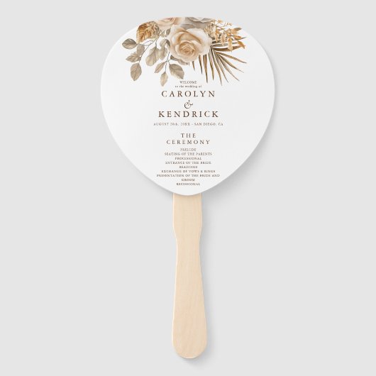 Éventail Élégant Boho Neutral Floral Accent Wedding Program (Devant)