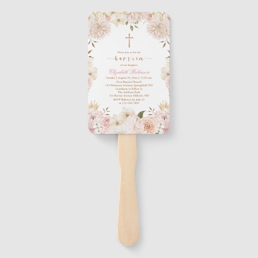 Éventail Élégant Boho rose floral Baptême ensemble de venti (Dos)