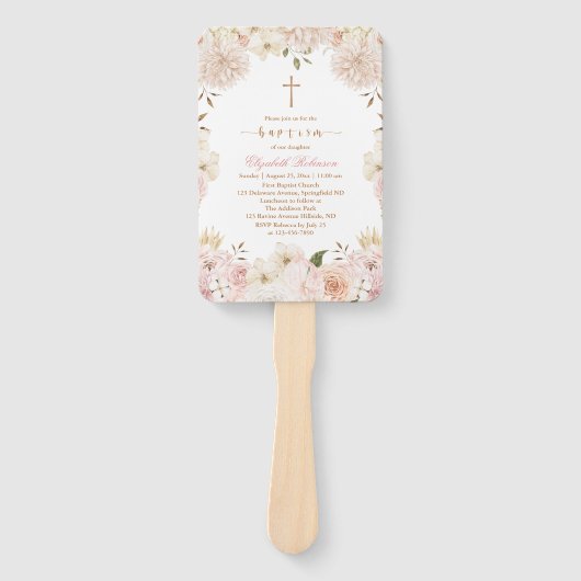 Éventail Élégant Boho rose floral Baptême ensemble de venti (Devant)