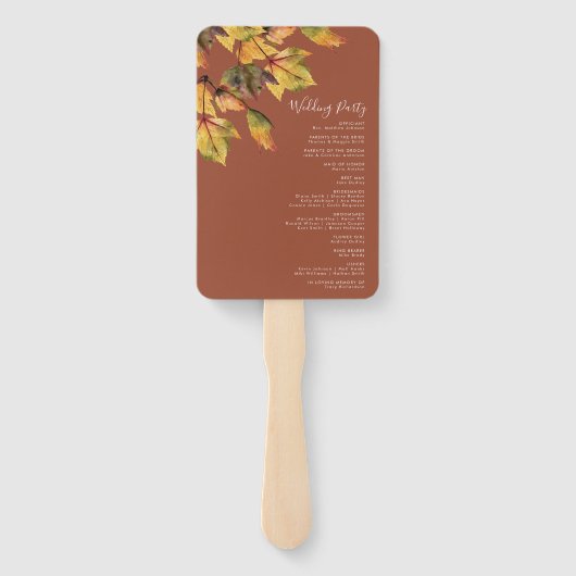 Éventail Élégant Brown jaune doré Mariage de feuillage d'au (Dos)