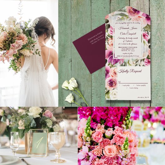 Éventail Elégant Cadre Floral Rose Blush Purple Peach Blanc