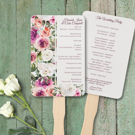 Éventail Elégant Cadre Floral Rose Blush Purple Peach Blanc