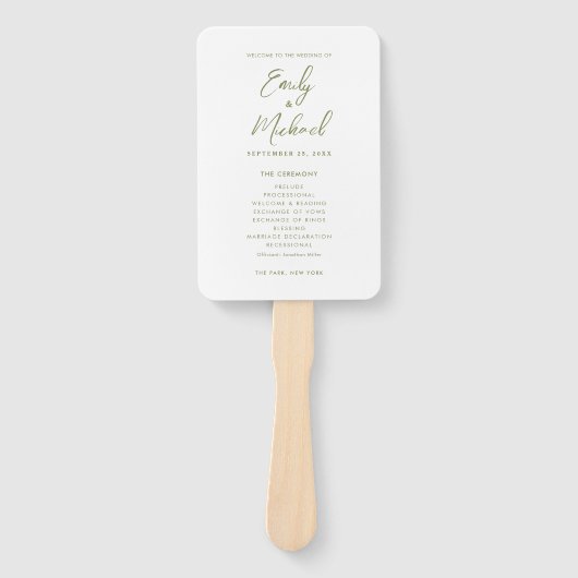 Éventail Élégant Calligraphie Sage Green Wedding Programme (Devant)