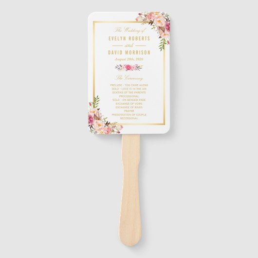 Éventail Élégant Chic Gold Pink Floral Wedding Programme (Devant)