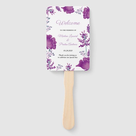 Éventail Elégant chic Watercolor Purple Wedding Programme (Devant)