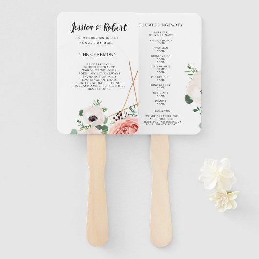 Éventail Élégant Coral rose Fleurs Programme de mariage Per (Devant et derrière)